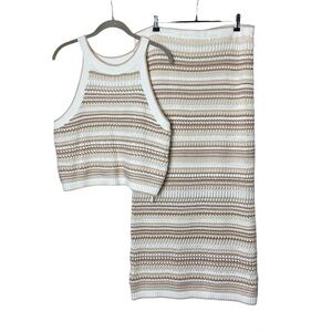 Rachel Zoe Knit Two Piece Skirt Set Neutral Striped Large